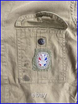 Vintage 1950's BSA Boy Scouts of America Patches on Green Cotton Buttonup Shirt