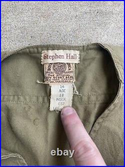 Vintage 1950's BSA Boy Scouts of America Patches on Green Cotton Buttonup Shirt