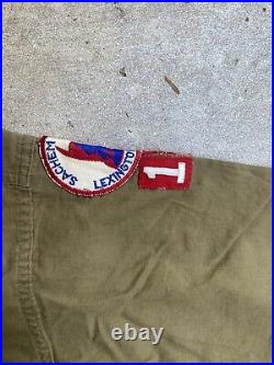 Vintage 1950's BSA Boy Scouts of America Patches on Green Cotton Buttonup Shirt