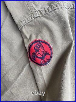 Vintage 1950's BSA Boy Scouts of America Patches on Green Cotton Buttonup Shirt