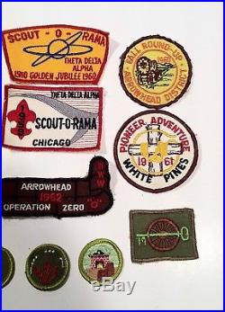 Vintage 1950s 60s Boy Scout Patches Pins WWW Order Of Arrow In Lucky Strike Tin