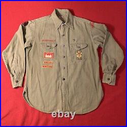 Vintage 1950s Boy Scout shirt with patches 1953 50s Vtg Mens Small Uniform