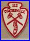 Vintage-1950s-COATESVILLE-112-BOY-SCOUT-Arrowhead-Shaped-PATCH-BSA-OA-CAMP-01-juh