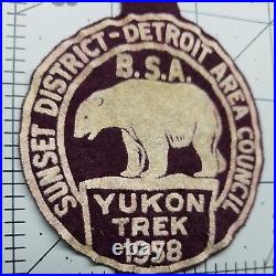 Vintage 1958 BSA YUKON TREK Boy Scout FELT PATCH Sunset District Detroit Council