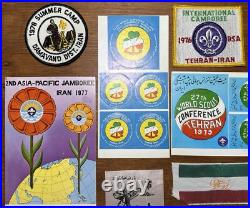 Vintage 1960s-70s Boy Scouts BSA Iranian Patches Postcards Stickers Pins Lot