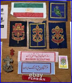 Vintage 1960s-70s Boy Scouts BSA Iranian Patches Postcards Stickers Pins Lot