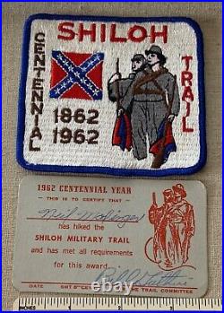 Vintage 1962 SHILOH MILITARY TRAIL Boy Scout Award PATCH & CARD BSA Hiking Badge