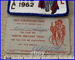 Vintage 1962 SHILOH MILITARY TRAIL Boy Scout Award PATCH & CARD BSA Hiking Badge