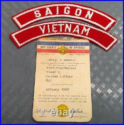 Vintage 1968 Vietnam Boy Scout Troop 1 Patches Saigon Assist Scoutmaster Card