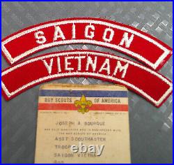 Vintage 1968 Vietnam Boy Scout Troop 1 Patches Saigon Assist Scoutmaster Card