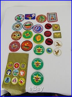 Vintage 1970's Boy Scout Lot BSA Merit Badge Pins Medals Cards Patches Shirts