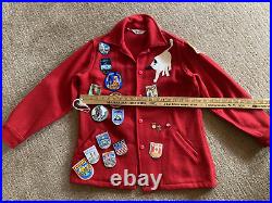 Vintage 1970's Official BOY SCOUTS OF AMERICAL RED WOOL JACKET Patches Pins 14