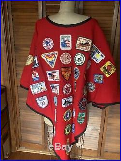 Vintage 1970s 1980s Boy Scout Poncho Wool 76 Patches Connecticut RI Mass Pequot