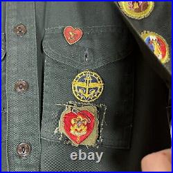 Vintage 50s 1950s Boy Scouts of America Sanforized Button Up Shirt Patches Pins