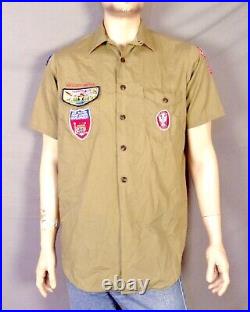 Vintage 50s 60s BSA Boy Scouts Loop Collar Shirt RARE Patches Nampa-TSI Flap L