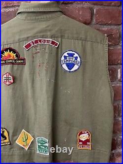 Vintage 50s Boy Scouts Uniform Shirt Vest Mod Size M/S Patches Boxy Cutoff