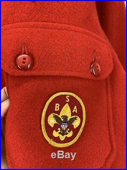 Vintage 60's BSA Boyscouts Red Wool Philmont Bull Patches Jacket Adult Sz 44 EUC
