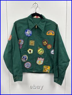 Vintage 60s Boys Scouts Of America Green Jacket Patched Cotton Jacket