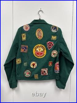 Vintage 60s Boys Scouts Of America Green Jacket Patched Cotton Jacket