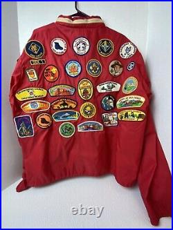 Vintage 70's BSA Boy Scout Windbreaker Jacket Patches Button Snap Zip Up Hood XL