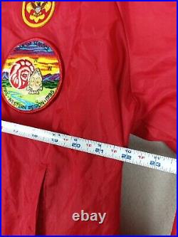 Vintage 90's Boy Scouts Of America Full Zip Red Jacket withPatches SZ Large Nice