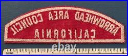 Vintage ARROWHEAD AREA COUNCIL Boy Scout Red & White Strip PATCH RWS California