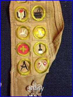 Vintage BSA Teens/Twenties BOY SCOUT SASH with MERIT BADGES Pins Patches