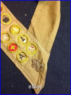 Vintage BSA Teens/Twenties BOY SCOUT SASH with MERIT BADGES Pins Patches