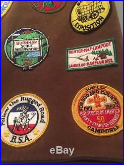 Vintage Boy Scout BSA Vest, Lot of 28 Patches, 50's-60's, Vigor, Ten Mile River