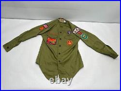 Vintage Boy Scout Items Shirts Pins Patches Belt Scarf BSA Green Khaki Lot #1