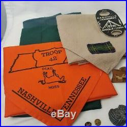 Vintage Boy Scout Lot 50s 60s Tennessee Medals Patches Slides Hankerchiefs Book