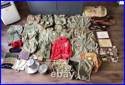 Vintage Boy Scout Lot Scouting Shirts Patches Hats Belts Eagle Sterling Medal