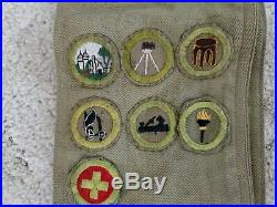 Vintage Boy Scout Merit Badge Sash 1946 1947 Camp Fife Patches, Rank Patches