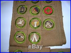 Vintage Boy Scout Merit Badge Sash With 22 Square Cut Merit Badges Patches Wow