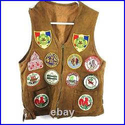 Vintage Boy Scout Patches Leather Vest 1950s BSA Hubbard Schiff Reservation