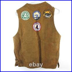 Vintage Boy Scout Patches Leather Vest 1950s BSA Hubbard Schiff Reservation