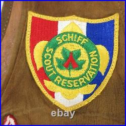 Vintage Boy Scout Patches Leather Vest 1950s BSA Hubbard Schiff Reservation