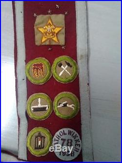 Vintage Boy Scout Sash Homemade 1938 1942 Patches Eagle Scout WWII era