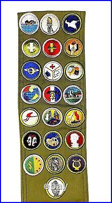 Vintage Boy Scout Sash Merit Badges, Rank, Activity, and Job Patches, Metal Pins