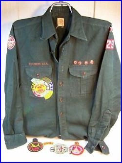 Vintage Boy Scout Uniform Shirt 1950'S withPatches Detroit MI Michigan Troop 129