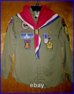 Vintage Boy Scout Uniform Shirt. Patches. Medallions. Neckerchief & slide