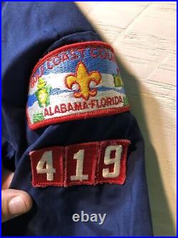 Vintage Boy Scout Uniform Shirt with Patches Gulf Coast Alabama Chapter 1980's