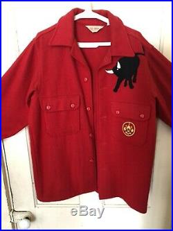 Vintage Boy Scout Wool Blend Red Jacket With Philmont & Oa Patches & Black Bull