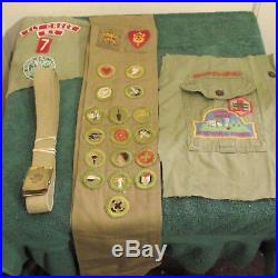 Vintage Boy Scout sash with merit badges, patches and belt