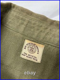 Vintage Boy Scouts America Wool Button Shirt XL Green 40s 50s Michigan Patches