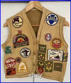 Vintage Boy Scouts BSA Merit Badges Scout Patches 1950s On Leather Vest
