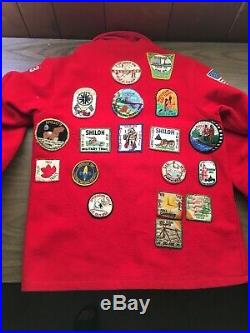 Vintage Boy Scouts Of America Jacket Coat Red Wool Vintage 28 patches BSA SZ 40