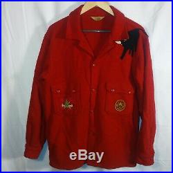 Vintage Boy Scouts Red Wool Official Jacket with Bull Canoe BSA Patches! Large/42