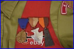 Vintage Boy Scouts Scoutmaster Uniform Shirt with Vest, Medals, Patches 70's