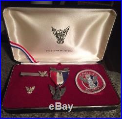 Vintage Boy Scouts of America BSA Sterling Eagle Scout Medal Tie Bar, Pin & Patch